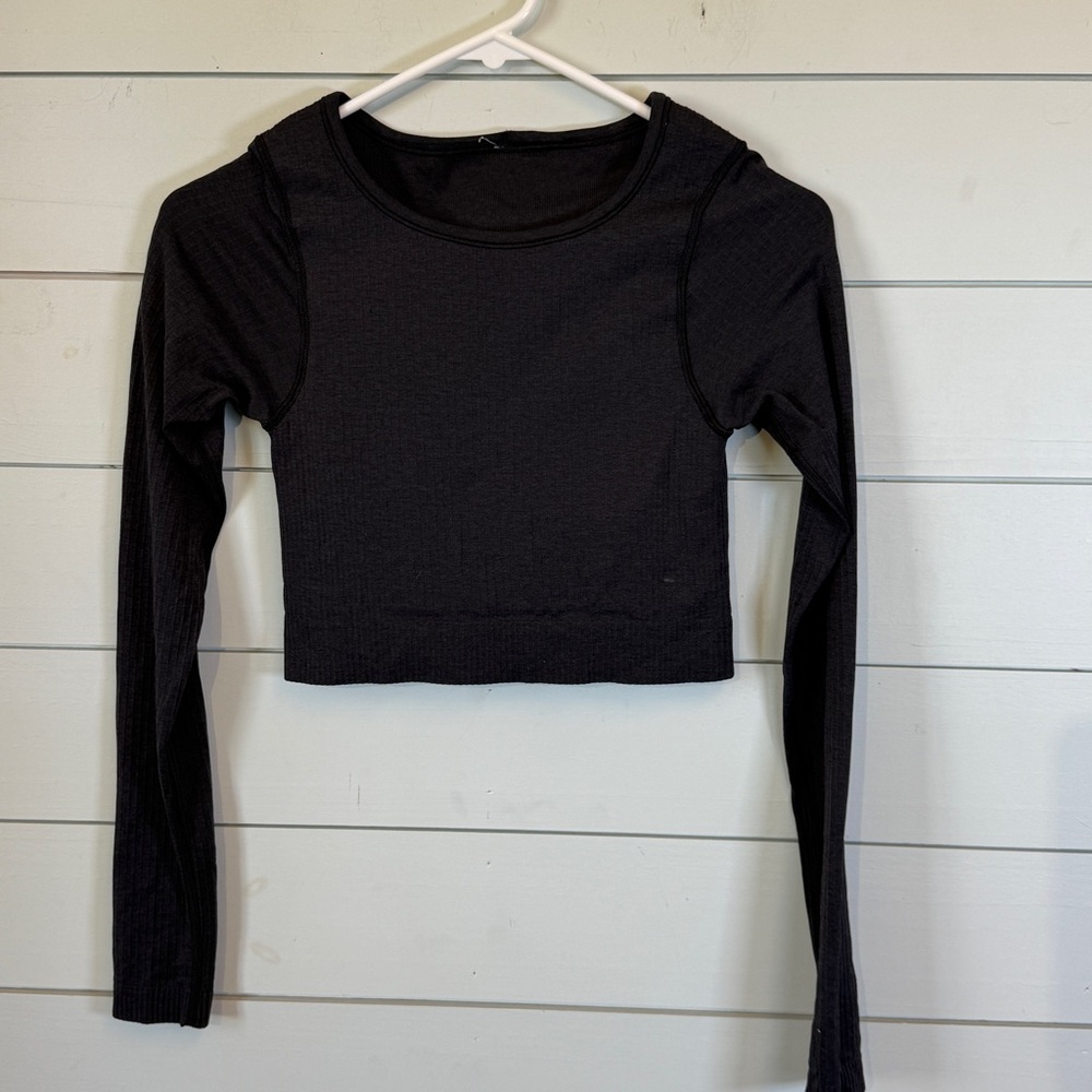 Lululemon ebb to‎ street long sleeve cropped shirt black women's size 2